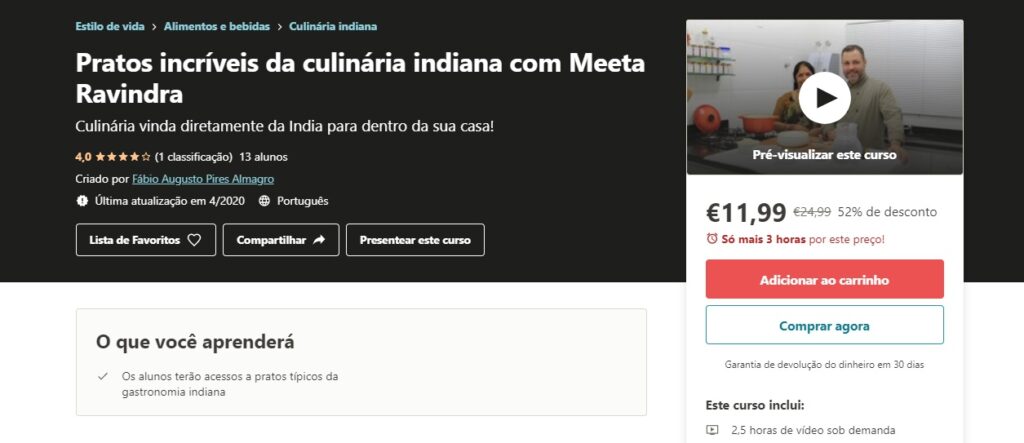 curso de culinária indiana